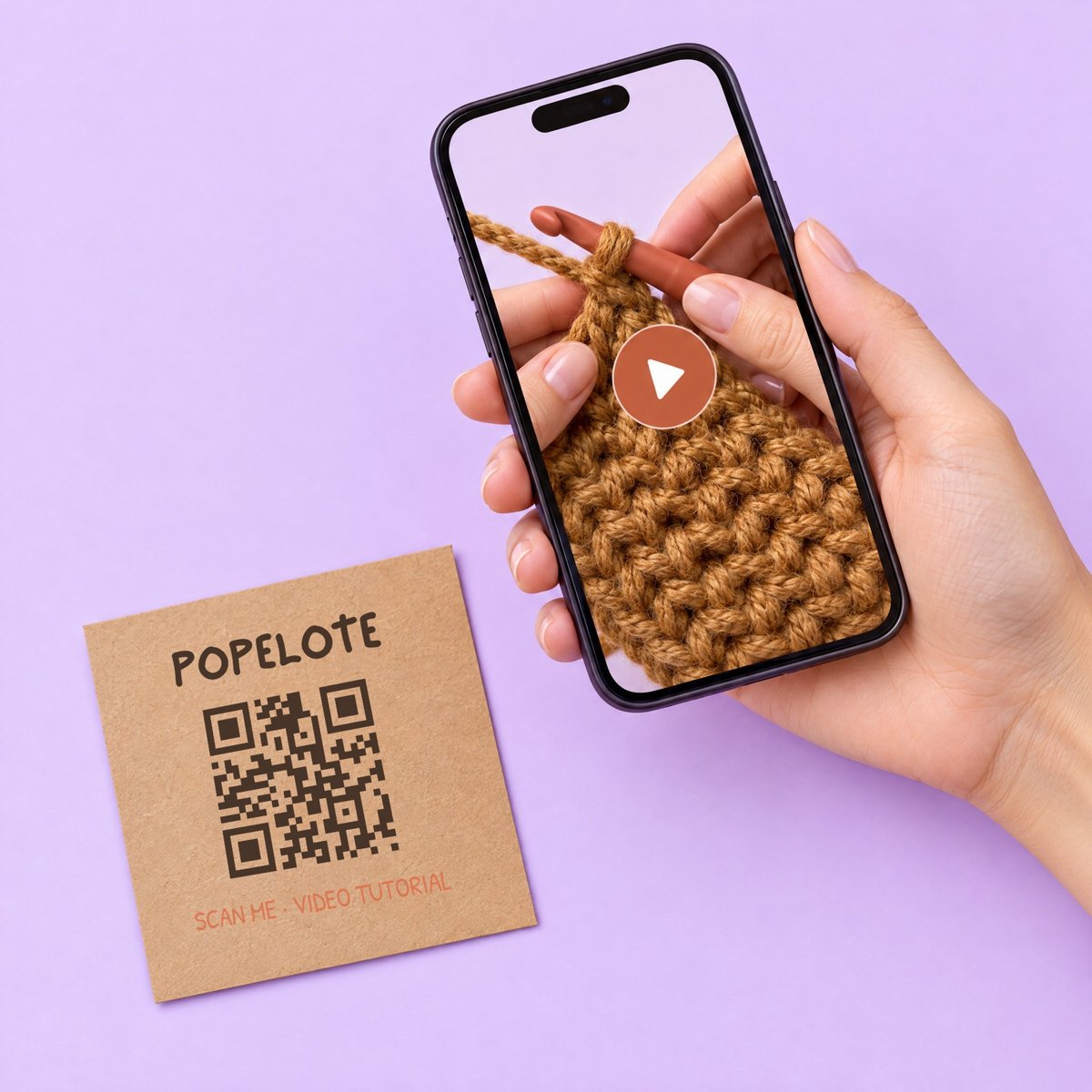 The Popelote QR card and the step-by-step video on a phone