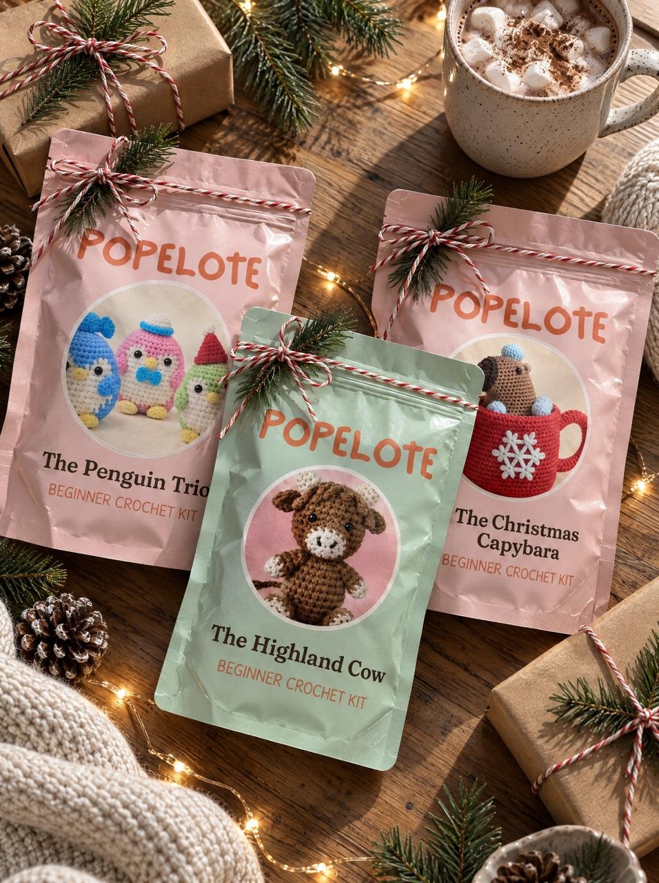 Popelote kits ready to give, with Christmas decorations
